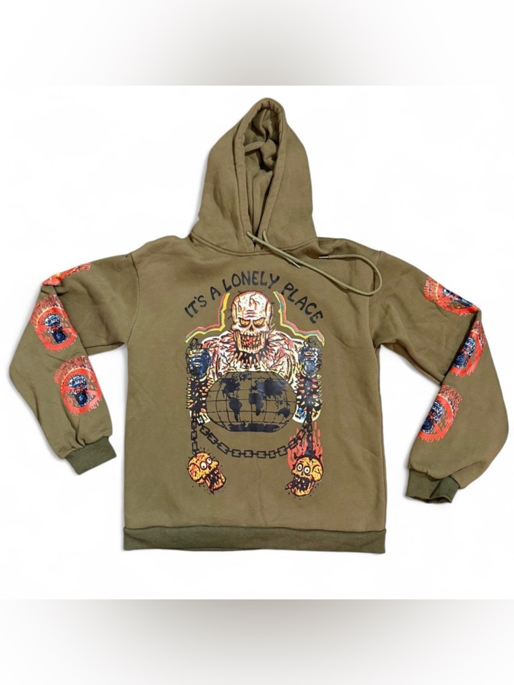 Graphic Skull Hoodie Streetwear Size Large Front & Back Print